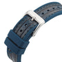 The William Wood Triumph Collection - Oxygen Edition features a blue and gray textured watch strap with a silver buckle and two keepers, displayed on a white background.