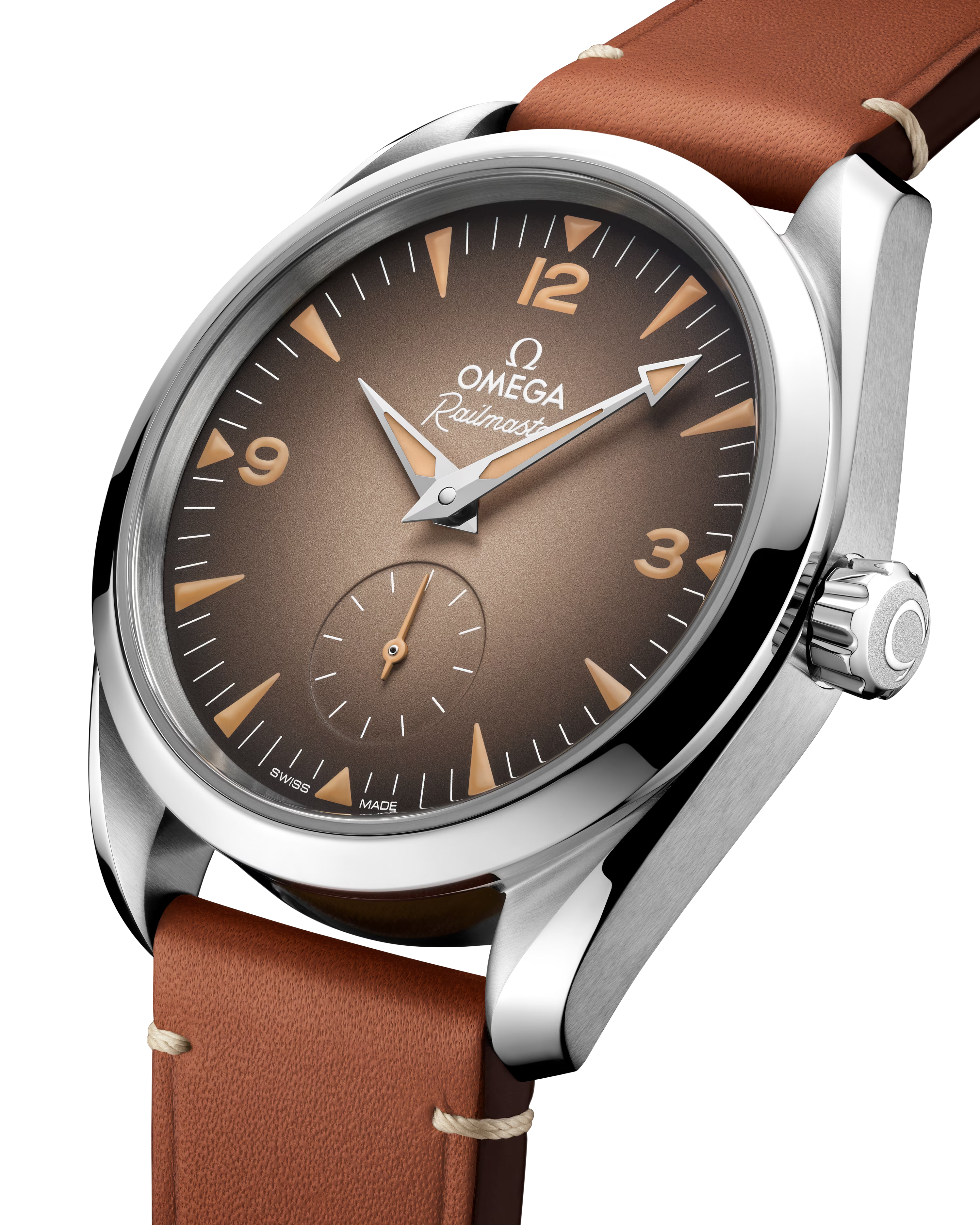 OMEGA Seamaster Railmaster Brown Dial Leather Strap