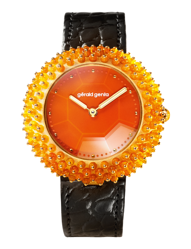 Gentissima Oursin 36 Fire Opal | 36mm, Glass-blasted yellow gold 3N, Women's Watch