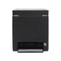 The WOLF Classic Single Watch Winder with Storage is a black leather box featuring a hinged lid and a small keyhole in the lower right corner.