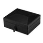 The WOLF British Racing 8 Piece Watch Box, a black rectangular leather case with a lock and tag, is displayed on a white background.