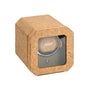 The WOLF Cortica Single Watch Winder features a cork-covered square design with a glass front that showcases your watch inside.
