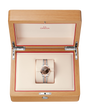 OMEGA Seamaster Aqua Terra 150M 30mm, Sedna™ gold on steel, Sedna™ gold Bezel, Brown Dial Watch with Diamond Markers on a Sedna™ gold on steel integrated two-tone bracelet in a wooden box.