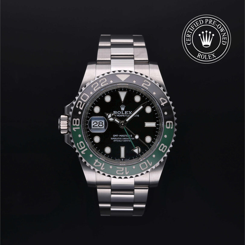 Rolex Certified Pre-owned GMT M126720VTNR-0002 front on black background