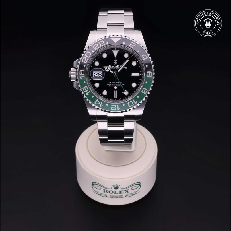 Rolex Certified Pre-owned GMT M126720VTNR-0002 front on black background