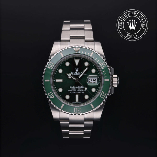 Rolex Certified Pre-owned Submariner M116610LV-0002 front on black background