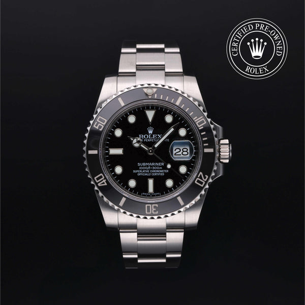 Rolex Certified Pre-owned Submariner M116610LN-0001 front on black background