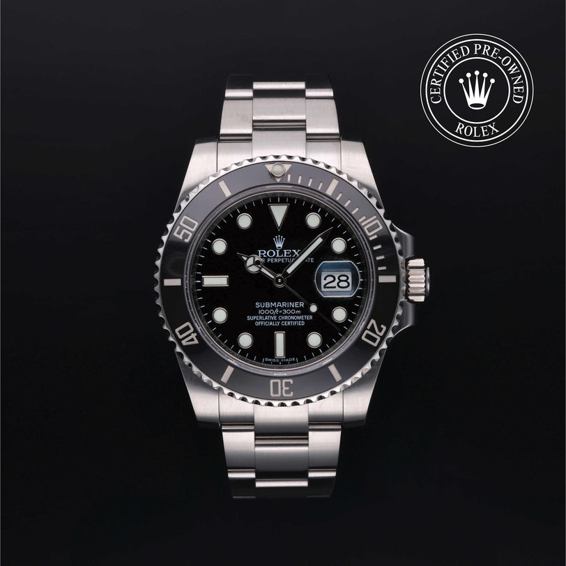 Rolex Certified Pre-owned Submariner M116610LN-0001 front on black background