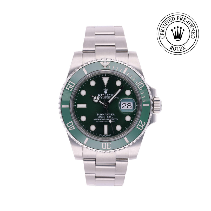 Rolex Certified Pre-owned Submariner M116610LV-0002 front on white background