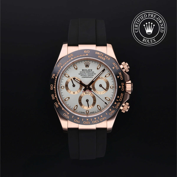 Rolex Certified Pre-owned Daytona M116515LN-0014 front on black background
