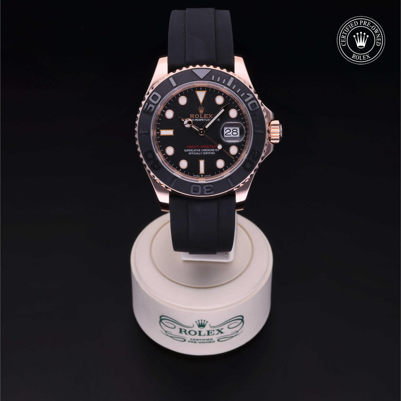 Rolex Certified Pre-owned Yacht-Master M126655-0002 front on black background