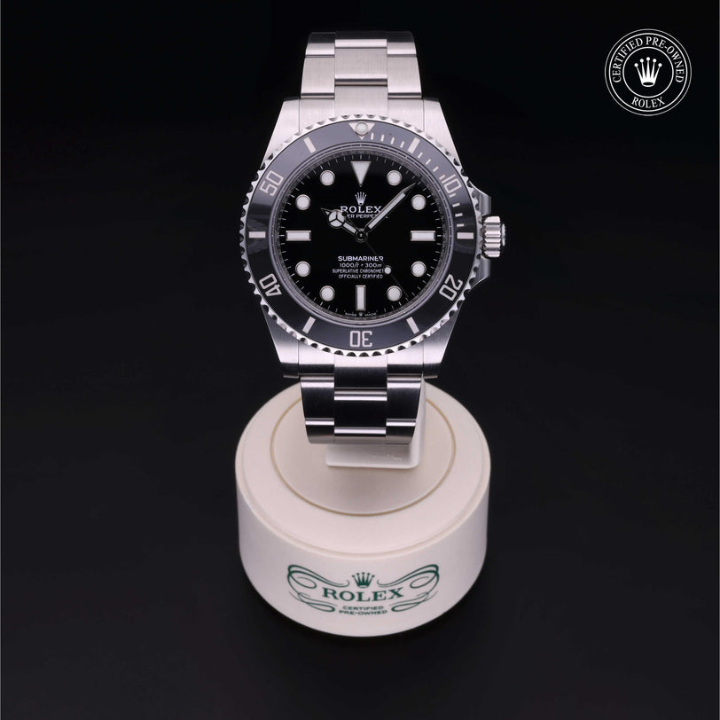 Rolex Certified Pre-owned Submariner M124060-0001 front on black background