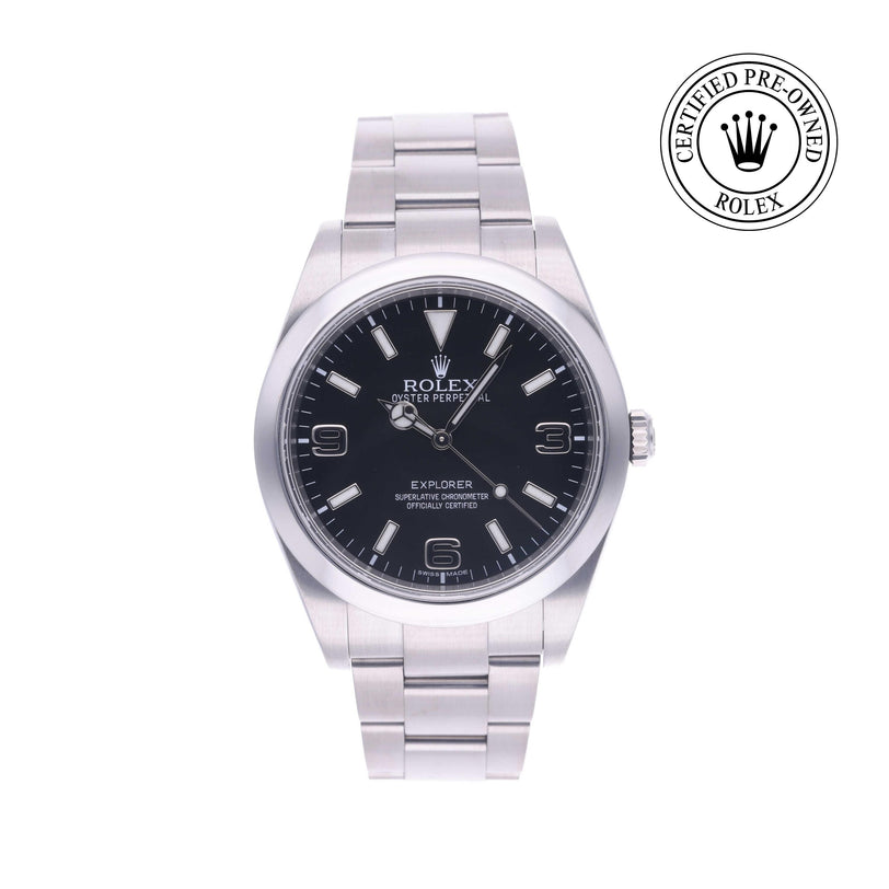 Rolex Certified Pre-owned Explorer M214270-0001 front on white background