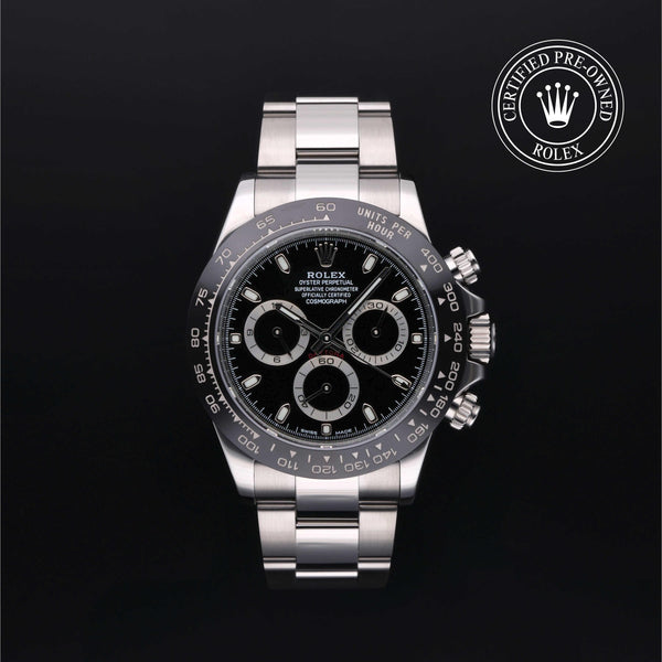 Rolex Certified Pre-owned Daytona M116500LN-0002 front on black background