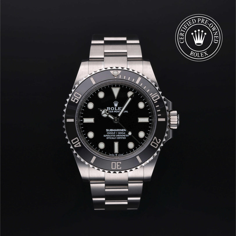 Rolex Certified Pre-owned Submariner M124060-0001 front on black background