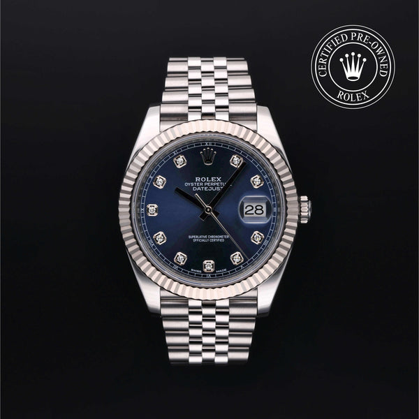 Rolex Certified Pre-owned Datejust M126334-0016 front on black background