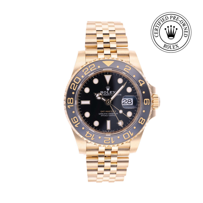 Rolex Certified Pre-owned GMT II M126718GRNR-0001 front on white background
