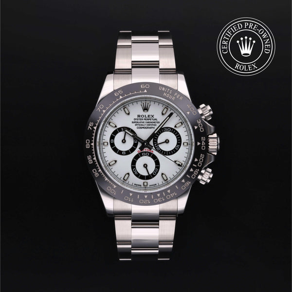 Rolex Certified Pre-owned Daytona M116500LN-0001 front on black background