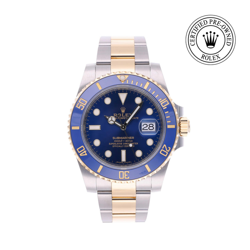 Rolex Certified Pre-owned Submariner M116613LB-0005 front on white background