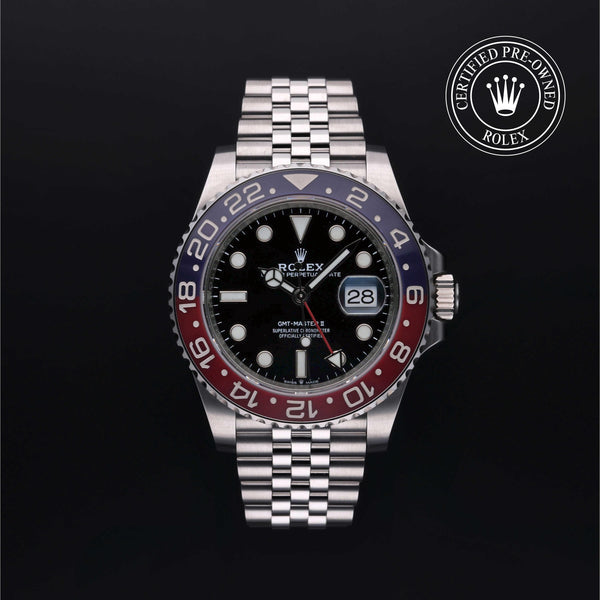 Rolex Certified Pre-owned GMT M126710BLRO-0001 front on black background