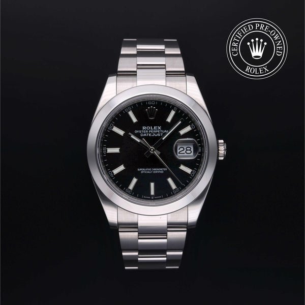 Rolex Certified Pre-owned Datejust M126300-0012 front on black background