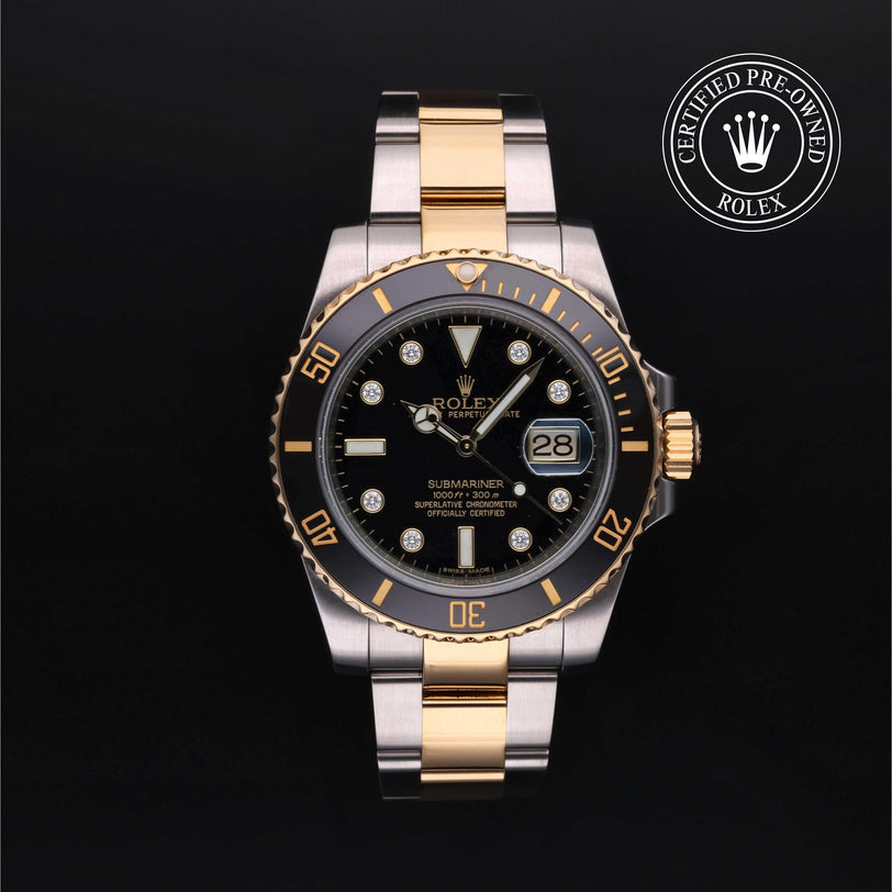 Rolex Certified Pre-owned Submariner M116613LN-0003 front on black background