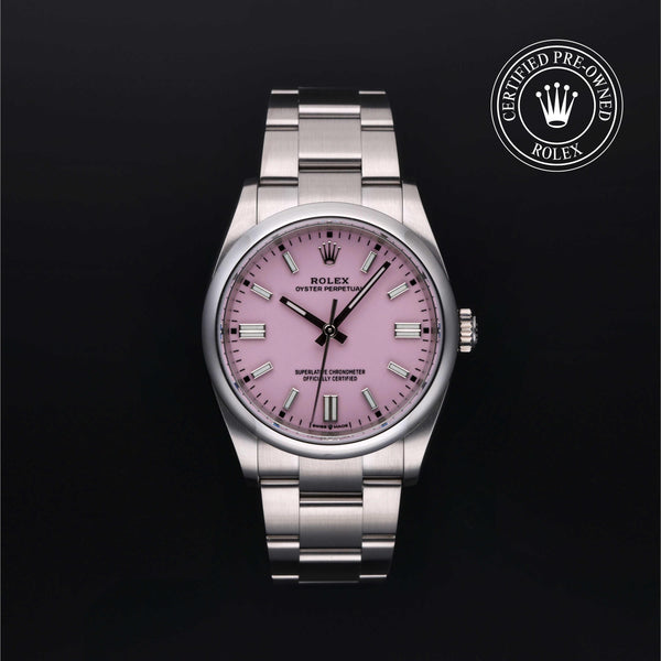 Rolex Certified Pre-owned Oyster Perpetual M126000-0008 front on black background