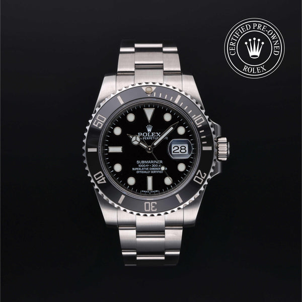 Rolex Certified Pre-owned Submariner M116610LN-0001 front on black background