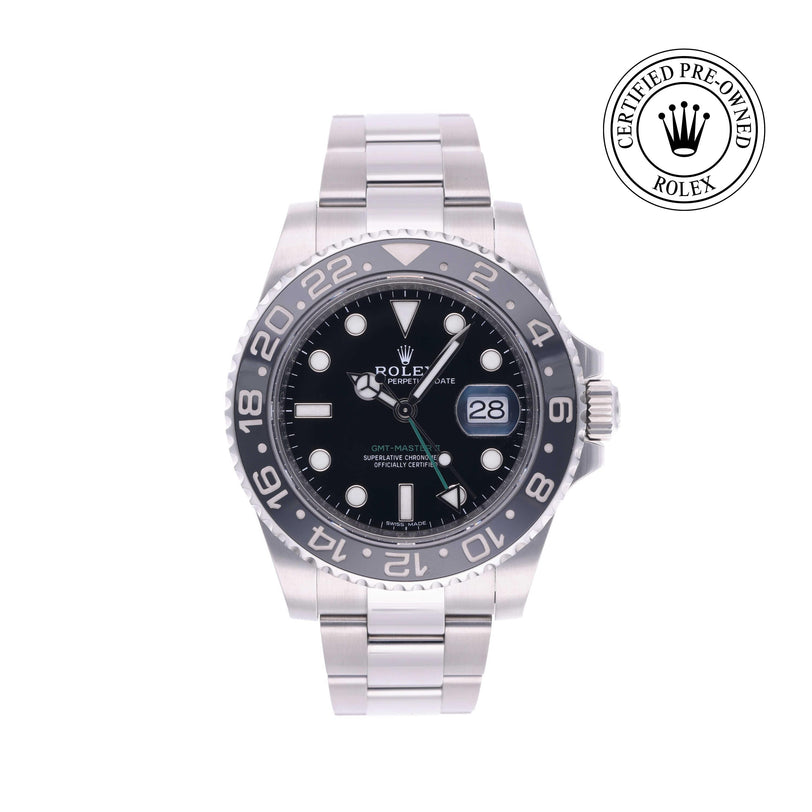 Rolex Certified Pre-owned GMT M116710LN-0001 front on white background