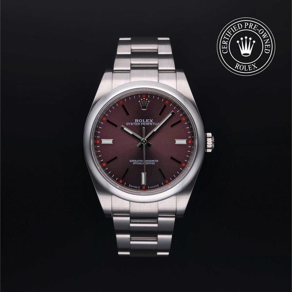 Rolex Certified Pre-owned Oyster Perpetual M114300-0002 front on black background