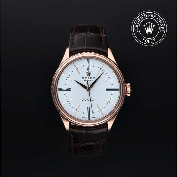 Rolex Certified Pre-owned Cellini M50505-0006 front on black background