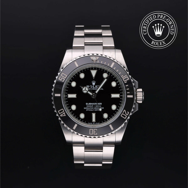 Rolex Certified Pre-owned Submariner M124060-0001 front on black background