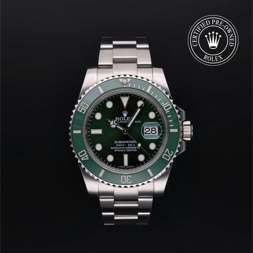 Rolex Certified Pre-owned Submariner M116610LV-0002 front on black background