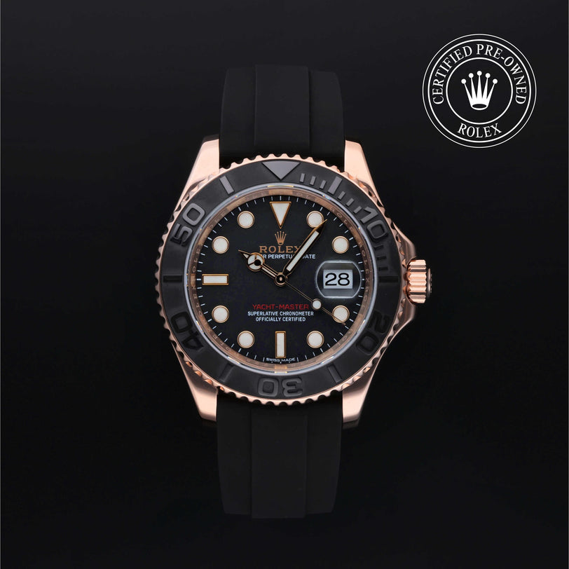 Rolex Certified Pre-owned Yacht-Master M116655-0001 front on black background