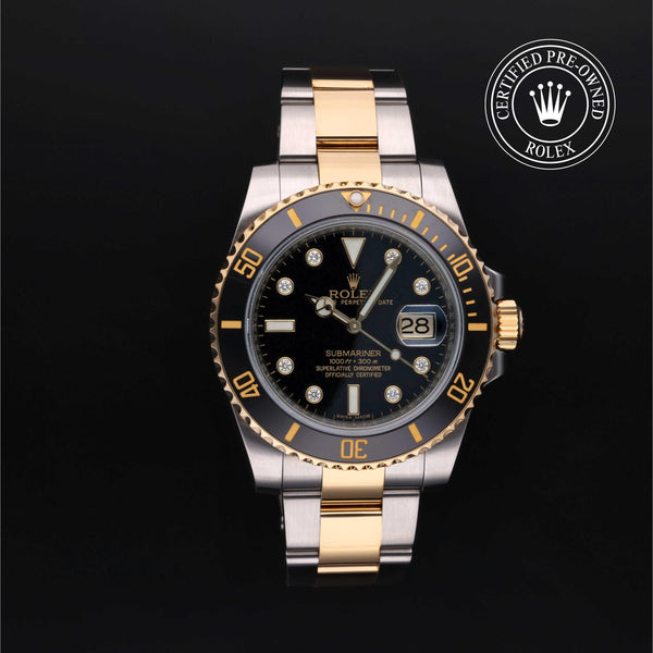 Rolex Certified Pre-owned Submariner M116613LN-0003 front on black background