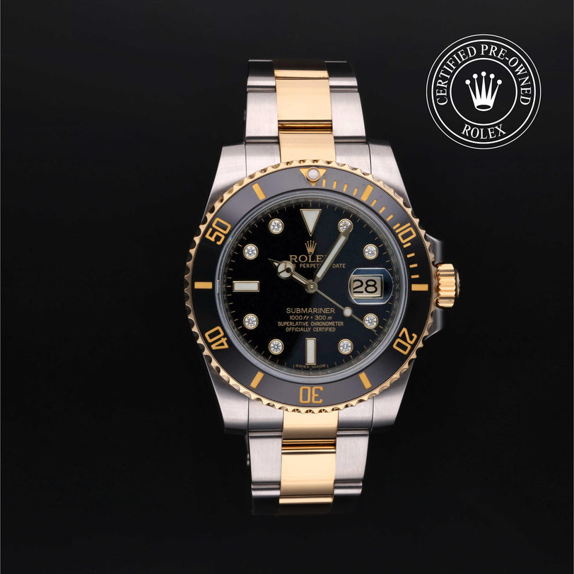 Rolex Certified Pre-owned Submariner M116613LN-0003 front on black background