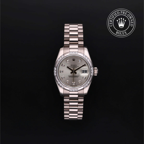 Rolex Certified Pre-owned Lady Datejust M179369-0021 front on black background