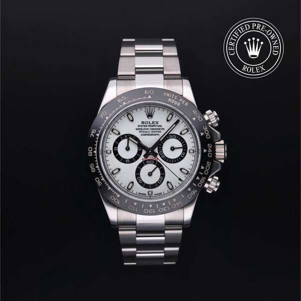 Rolex Certified Pre-owned Daytona M116500LN-0001 front on black background