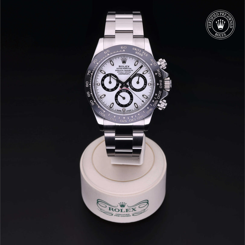Rolex Certified Pre-owned Daytona M116500LN-0001 front on black background