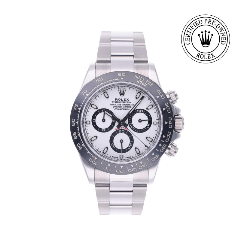 Rolex Certified Pre-owned Daytona M116500LN-0001 front on white background