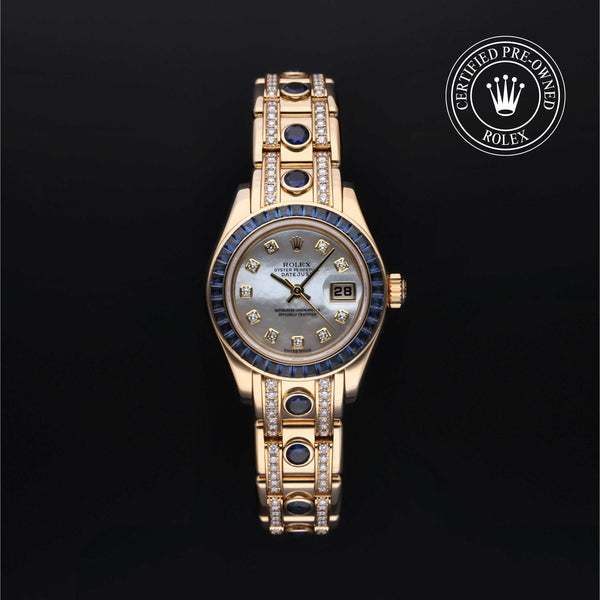 Rolex Certified Pre-owned Pearlmaster M80308SA-0003 front on black background