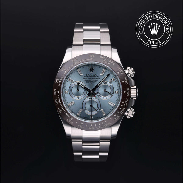 Rolex Certified Pre-owned Daytona M116506-0002 front on black background