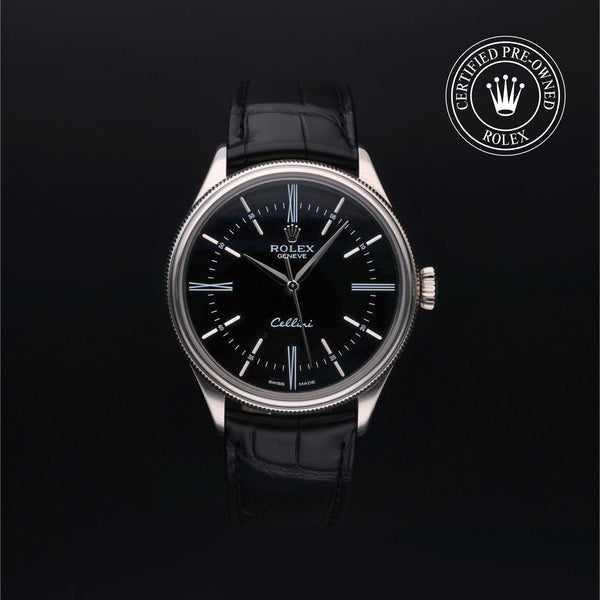 Rolex Certified Pre-owned Cellini M50509-0002 front on black background