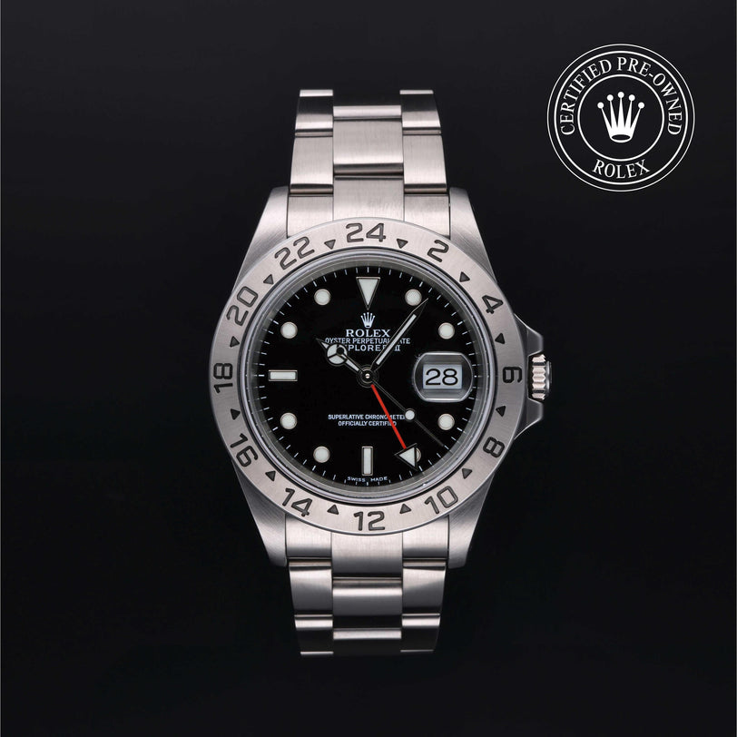 Rolex Certified Pre-owned Explorer M16570-0005 front on black background