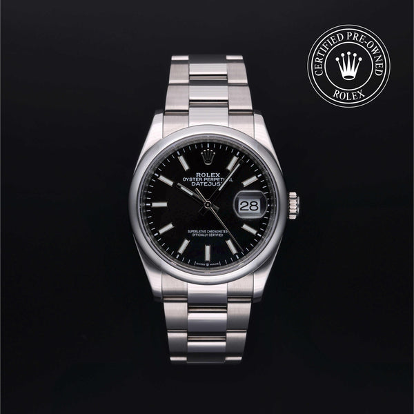 Rolex Certified Pre-owned Datejust M126200-0004 front on black background