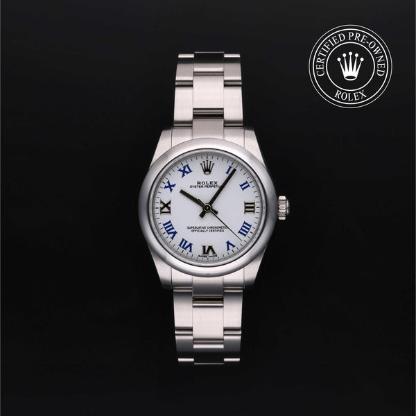 Rolex Certified Pre-owned Oyster Perpetual M177200-0016 front on black background