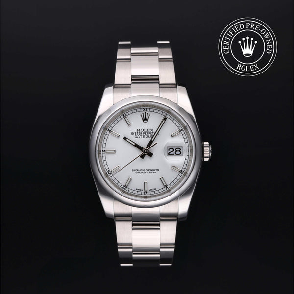 Rolex Certified Pre-owned Datejust M116200-0057 front on black background