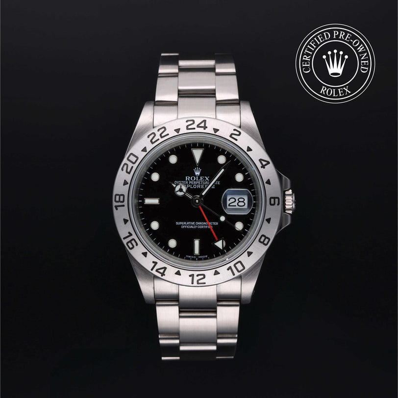 Rolex Certified Pre-owned Explorer M16570-0005 front on black background