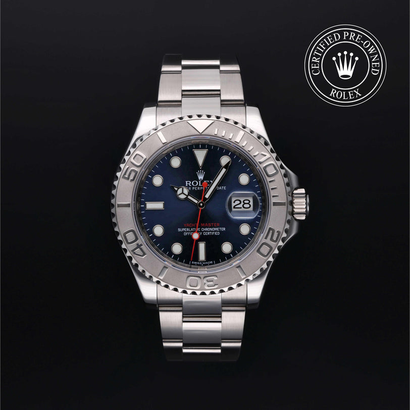 Rolex Certified Pre-owned Yacht-Master M116622-0001 front on black background
