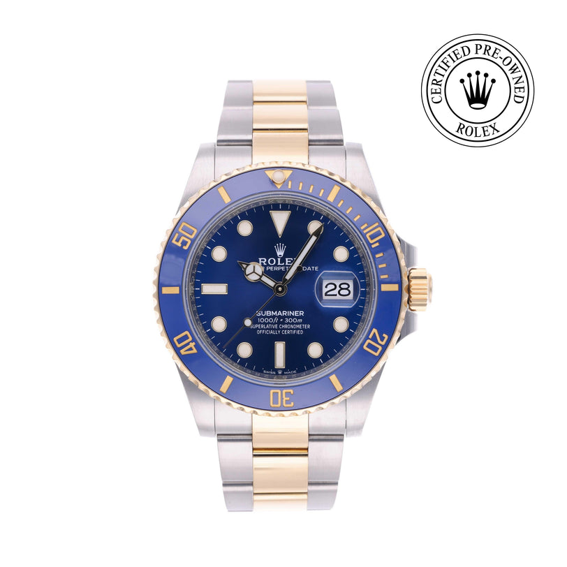 Rolex Certified Pre-owned Submariner M126613LB-0002 front on white background